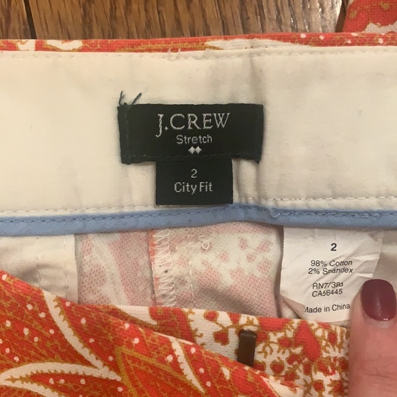 J Crew Women’s Ankle Pant in Orange Paisley Size 2 City Fit Stretch - Picture 3 of 3